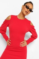 Thumbnail for your product : boohoo Rib Cut Out Shoulder Midi Dress