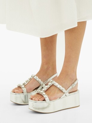 Miu Miu Crystal-embellished Leather Flatform Sandals