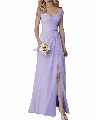 Gbrand Womens Long Bridesmaid Dress with Slit Chiffon Elegant Evening Dresses V-Neck Light Blue 14