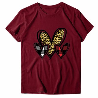 beetleNew Womens Short Sleeve Tops Summer Cute Love Heart Pattern T-Shirt Casual Plaid Leopard Graphic Printed T-Shirts Personalised Basic Tee Shirts Club Party Blouse for Teen Girls 