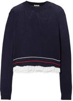 Miu Miu - Broderie Anglaise-trimmed Open-knit Cotton Sweater - Midnight blue