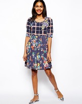 Thumbnail for your product : Love Moschino Smock Dress with Bow Neck in Floral Print