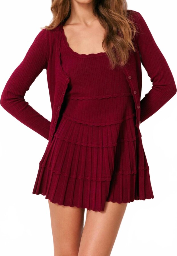 LoveShackFancy Martti Stretch Pointelle Cardigan In Spiced Berry