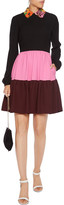 Thumbnail for your product : Valentino Leather-trimmed Color-block Silk-crepe Mini Dress