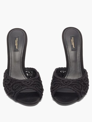 Dolce & Gabbana Peep-toe Lace And Leather Mules - Black