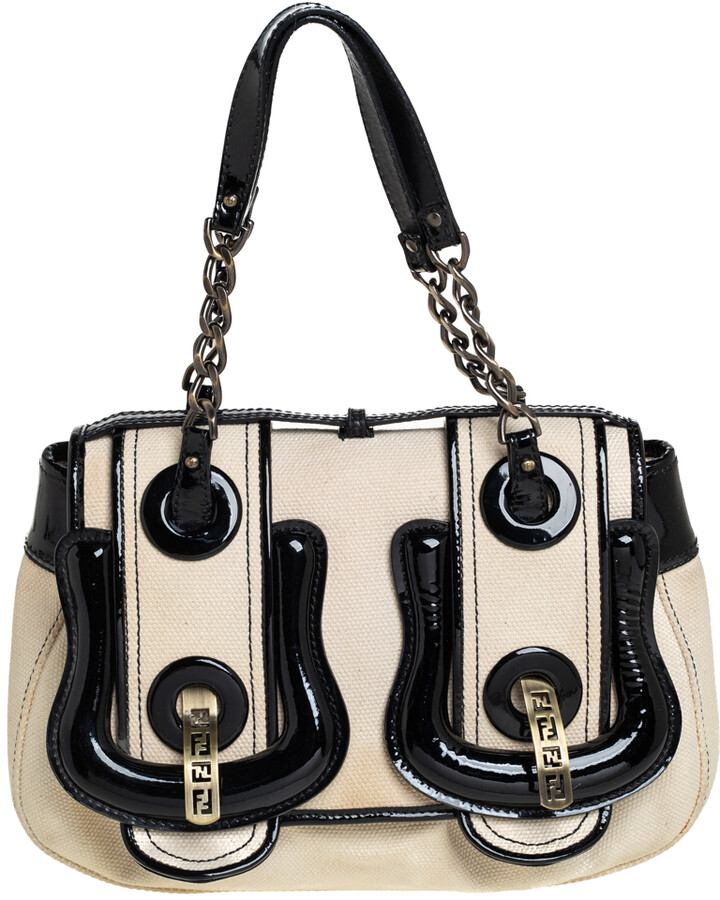 Fendi Black Canvas and Patent Leather B Shoulder Bag - ShopStyle