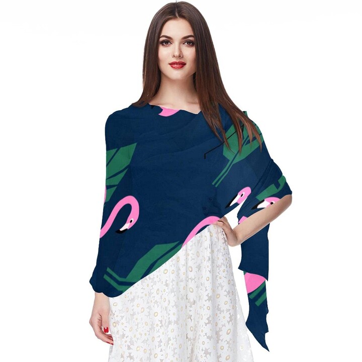 Ezioly Tropical Pink Flamingos And Green Palm Leaves Women Soft Chiffon