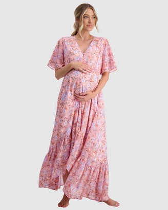 Maive & Bo - Women's Maxi dresses - The Wanderer Floral Chiffon Maternity Gown - Size One Size, S at The Iconic