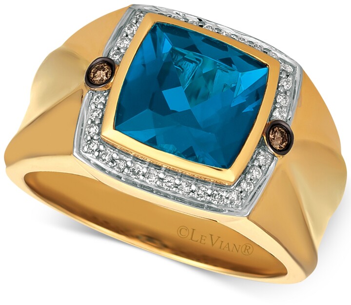 LeVian Gents Men's London Blue Topaz (4-1/8 ct. t.w.) & Diamond (1/5 ct. t.w.) Ring in 14k Gold