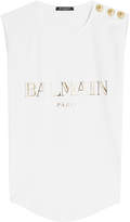 Balmain Cotton Tank with Embossed But 