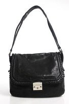 Thumbnail for your product : Be & D Black Suede Whip Stitch Front Flap Single Strap Shoulder Handbag