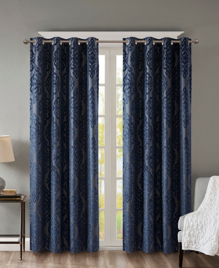 SunSmart Mirage Knitted Jacquard Damask Total blackout curtains for bedroom, Silver grommet top fit up to 1.25 inches rod Single Curtain Panel for Living Room,