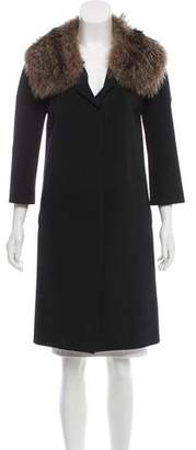 Vera Wang Fur-Trimmed Knee-Length Coat
