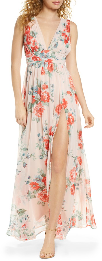 garden meandering blush floral print maxi dress