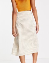 Thumbnail for your product : Monki Minou gingham midi wrap skirt in beige and white