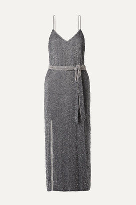 retrofete Rebecca Velvet-trimmed Sequined Chiffon Midi Dress - Gray