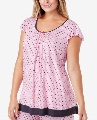 Ellen Tracy Plus Size Flutter-Sleeve Printed Pajama Top