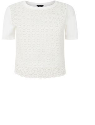 New Look Teens Cream Crochet Front Boxy T-Shirt