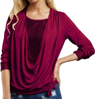 EYNMVR Office wear for Women UK Padded Shirt Jumper Tops for Women Cotton t Shirts for Women UK Ballet Cardigan Tunic Blouse Color Block Striped red Wine Glass Print Casual 3/4 Stretchy Ruched Sleeve