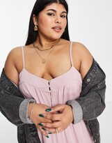 Thumbnail for your product : ASOS Curve ASOS DESIGN Curve tiered cami maxi dress with faux shell buttons in rose