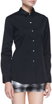 Thumbnail for your product : Robert Rodriguez Buttoned Leather-Collar Shirt