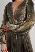Thumbnail for your product : Oscar de la Renta Knotted Pleated Silk-blend Lame Gown - Gold