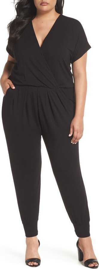 Loveappella Short Sleeve Wrap Top Jumpsuit
