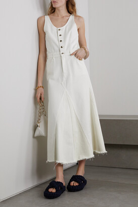 Chloé Paneled Frayed Denim Maxi Dress - White - ShopStyle