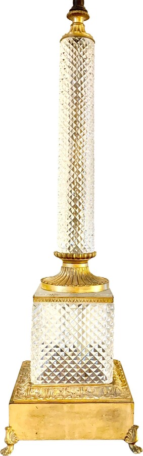 Cristalleries De Baccarat Palace Size Antique Neoclassical Style Gilt Bronze Cut Crystal Column Table Lamp