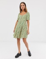 Thumbnail for your product : New Look square neck mini dress in green floral print