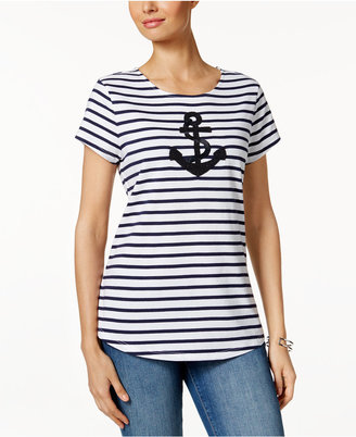 Charter Club Striped Embroidered Top, Created for Macy's