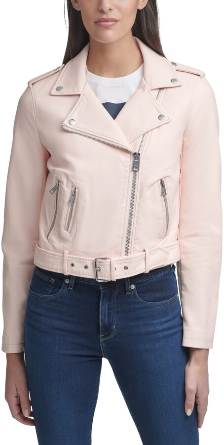 peach color leather jacket