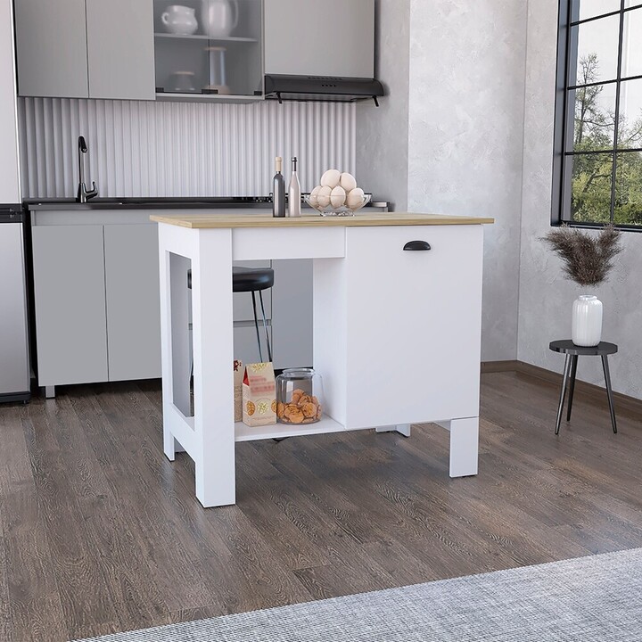 NINEDIN Modern Kitchen Island with Hidden Storage, Living Room Narrow