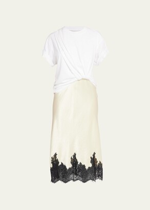 Craped Combo Midi Slip Dress
