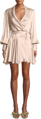 Zimmermann Silk Wrap Blouson-Sleeve Mini Dress