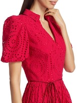 Thumbnail for your product : Badgley Mischka Puff-Sleeve Belted Eyelet Dress