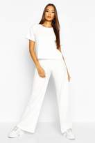 Thumbnail for your product : boohoo Soft Rib T-Shirt & Wide Leg Trouser Co-Ord