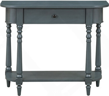 Narrow Console Table with Curved Corner, Retro Entryway Table with Top Drawer and Open Shelf, Sofa Table Console Tables for Entryway, Hallway and Livi