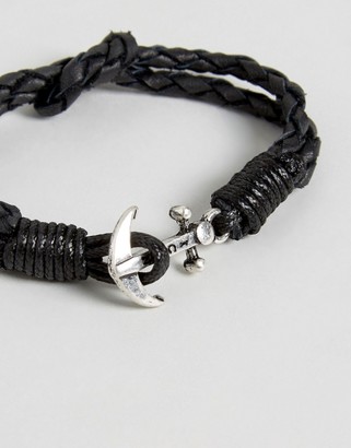ICON BRAND Anchor Leather Bracelet In Black