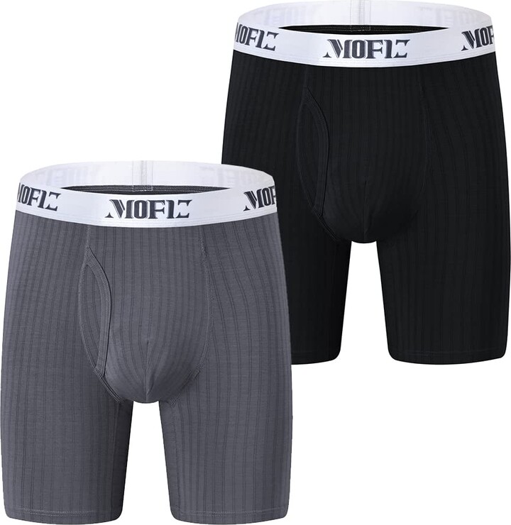 JINSHI Mens Bamboo Long Leg Boxer Briefs 3D Pouch Printed Underwear for