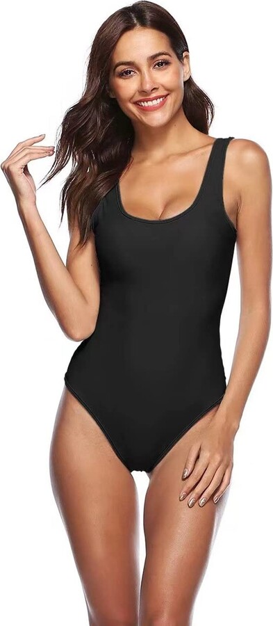 Women's High Cut Swimming Bodysuit Solid Color One Piece Swimwear