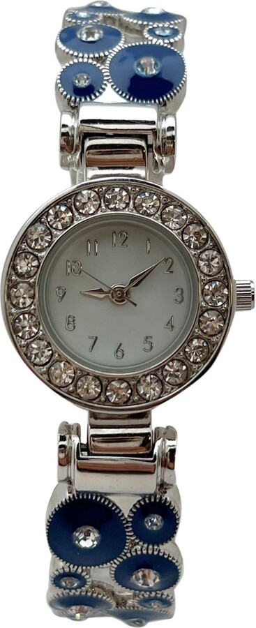 Olivia Pratt Blue Silver Colorful Round Shapes Band Bangle Women Watch