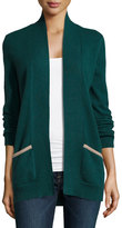 Thumbnail for your product : Neiman Marcus Cashmere Contrast Pocket Cardigan, Green