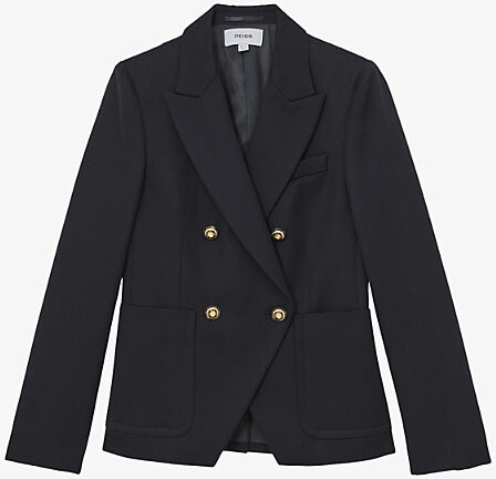 Reiss Womens Navy Gigi Double-Breasted Wool-Blend Blazer 4