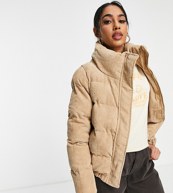 Brave Soul Petite slay puffer jacket in cord - ShopStyle