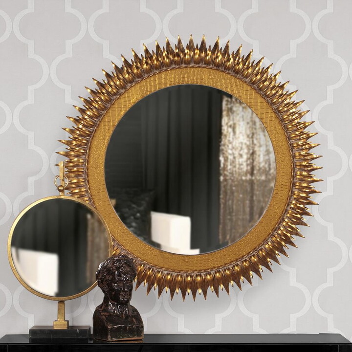 Tyler Dillion Tyler Dillon Round Gold Metal Framed Tabletop Mirror with Marble Base - 17"D x 30"H