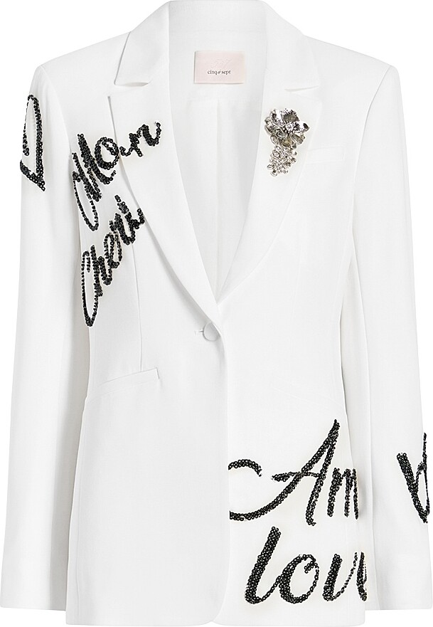 Cinq à Sept Women's Karlie Crushed Sequin Blazer - Ivory Black - Size 0