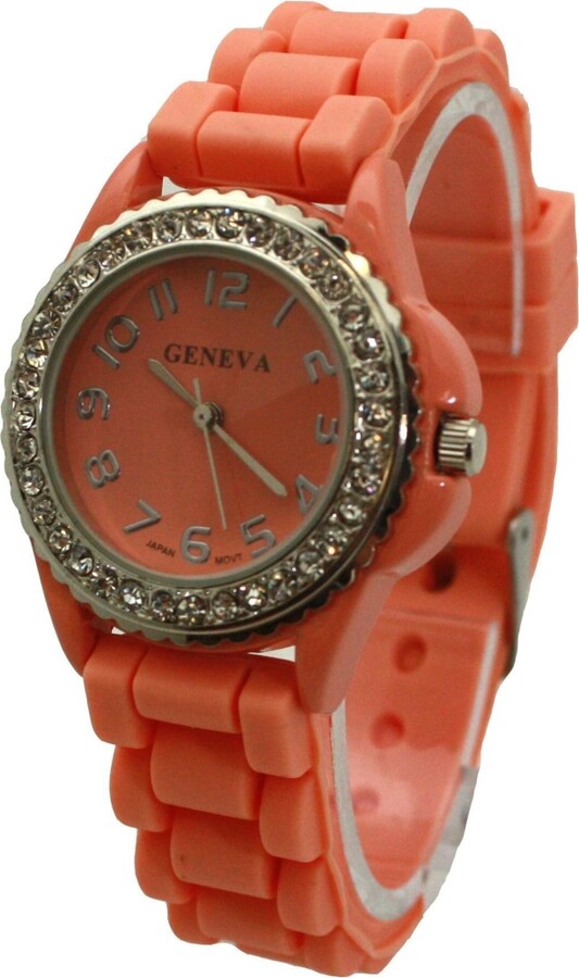 Olivia Pratt Coral Every Day Thin Band Silicone and Rhinestones Colorful Women Watch