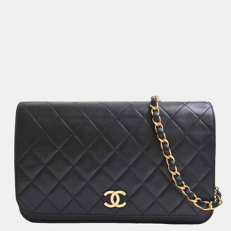 Chanel Black Quilted Lambskin Leather Vintage Full Flap Shoulder