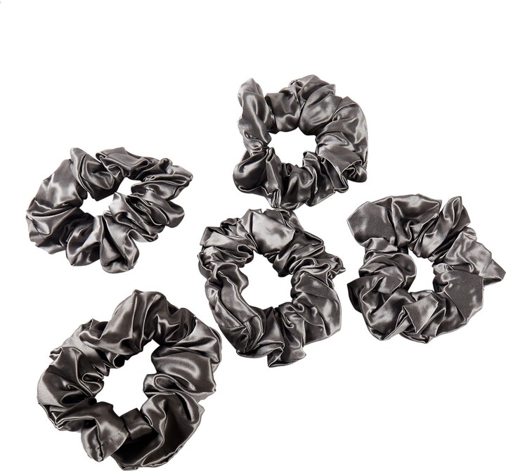 Soft Strokes Silk Pure Mulberry Silk French Scrunchie Set Of Five In Grey